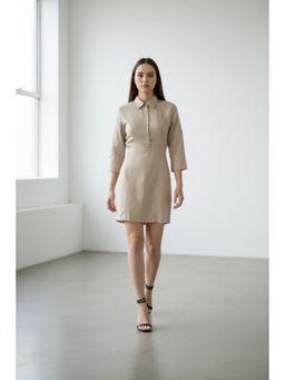 Virgio - Beige Solid Cotton Mini Bodycon Shirt Dress