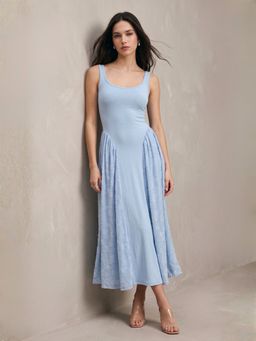Outzidr - Light Blue Sleeveless Textured Dress