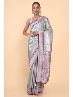 Soch - Women Grey Silk Woven Saree with Unstitched Blouse