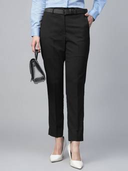 Hancock - Women Black Solid Slim Fit Formal Trousers