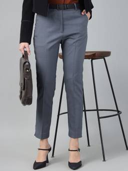 Hancock - Women Oxford Blue High-Rise Stretchable Formal Trousers