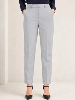Hancock - Women Smoke Grey Solid Mid-Rise Stretchable Formal Trousers