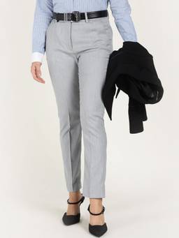 Hancock - Women Smoke Grey Solid Mid-Rise Stretchable Formal Trousers