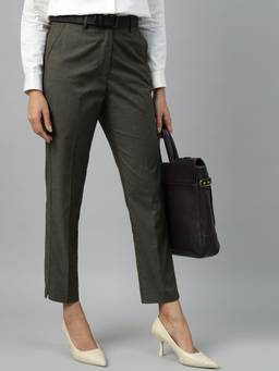 Hancock - Women Olive Solid Slim Fit Formal Trouser