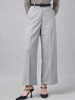 Hancock - Women Grey High-Rise Stretchable Formal Trousers