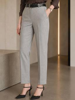 Hancock - Women Grey Textured Stretchable Formal Trousers