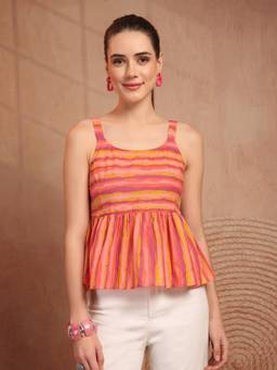 COTLAND FASHION - Cotton Multicolour Striped Peplum Top