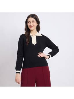 Madame - Black Contrast Trim Knit Top
