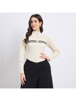 Madame - Designer Stripes Cream Knit Top