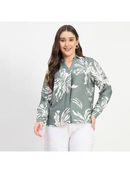 Madame - Floral Sage Green Rayon Blend Shirt