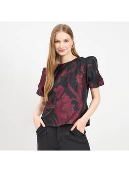 Madame - Textured Purple Puff Sleeve Top
