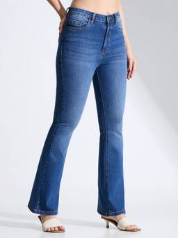 TARAMA - Blue High Rise Stretch Flared Denim Jeans