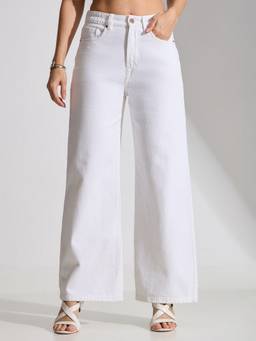 TARAMA - White High Rise Clean Wide Leg Jeans