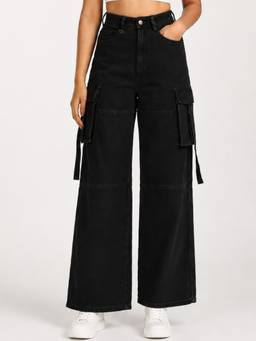 TARAMA - Women High-Rise Wide Leg Cargo Jeans