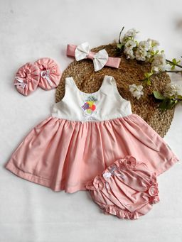 ARTH LIFE - Tiny Twirl Peach Dress with Bloomer- Headband and Booties