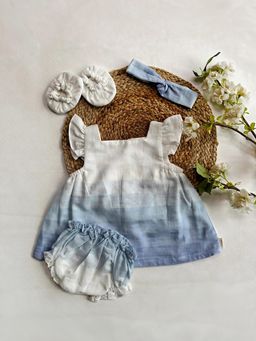 ARTH LIFE - Oceanic Ombre Blue Dress with Bloomer- Headband and Booties