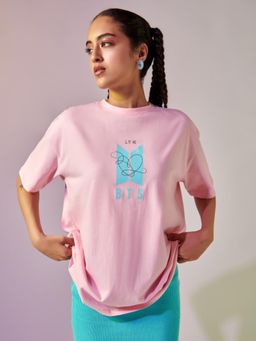 Bewakoof - Women's Pink BTS Tour Graphic Printed Oversized T-shirt