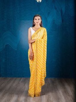 EXCLUSIVA - Yellow Blended Georgette Leheriya Saree with Unstitched Blouse