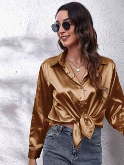 Oh Rare - Satin Womens Imitation Silk Long-Sleeved Shirt