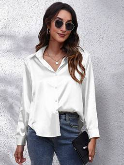 Oh Rare - Satin Womens Imitation Silk Long-Sleeved Shirt