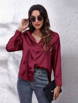 Oh Rare - Womens Imitation Silk Long-Sleeved Shirt