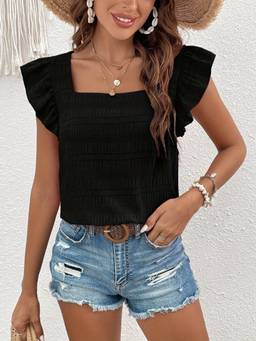 Oh Rare - Women Square Collar Ruffled Casual Top