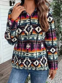 Oh Rare - Women Printed Double-Sided Plush Pullover Top