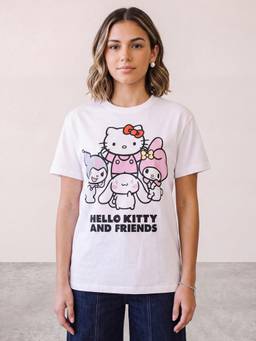 R&B - Women Ivory Short Sleeve Round Neck Hello Kitty Printed T-Shirt