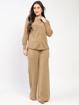 Global Republic - Viscose Nylon Solid Spread Collar Co-Ord Set For Women