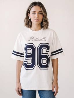 R&B - Women Ivory Short Sleeve Round Neck Typography Graphic Print T-Shirt