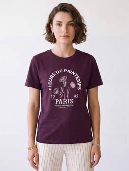 R&B - Women Purple Short Sleeve Round Neck Typography Graphic Print T-Shirt