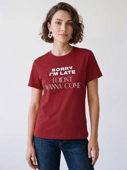 R&B - Women Red Short Sleeve Round Neck Typography Graphic Print T-Shirt