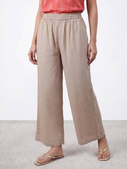 R&B - Women Beige Pure Viscose Elasticated Palazzo