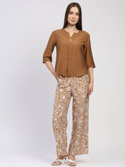 Global Republic - Rayon Printed Co-Ord Set For Women Beige