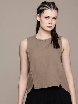 The Veshti Company - Womens Cotton High-Low Sleeveless Top Beige