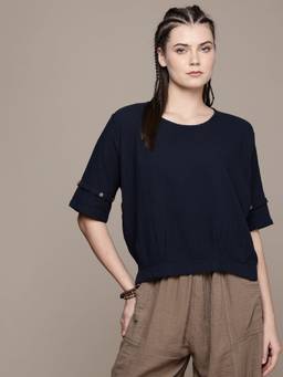 The Veshti Company - Womens Cotton Baggy Fit Top Cotton Oversized Top Navy Blue
