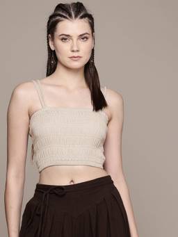 The Veshti Company - Womens Crinkle Cotton Smocked Strap Top Off White