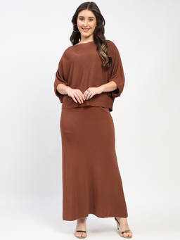 Global Republic - Acrylic Nylon Solid Boat Neck Co-Ord Set For Women