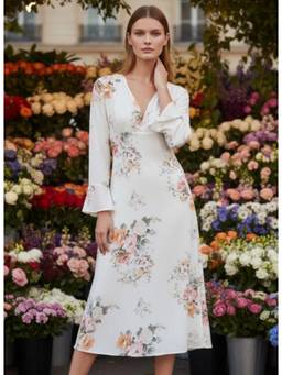 AM SWAN - Luxury Satin Digital Print Dress