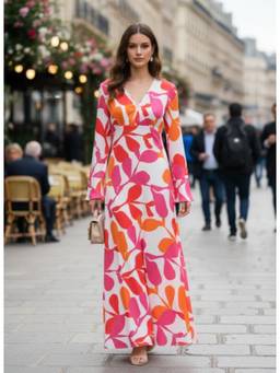 AM SWAN - Luxury Satin Digital Print Dress
