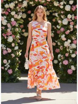 AM SWAN - Premium Micro Digital Print Flare Dress