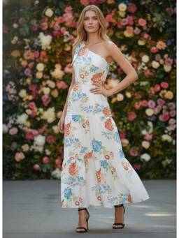 AM SWAN - Premium Micro Digital Print Flare Dress