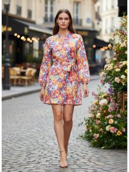 AM SWAN - Luxury Muslin Digital Print Dress
