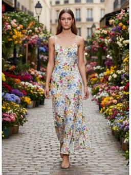 AM SWAN - Premium Micro Digital Print Shoulder Strap Dress
