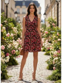 AM SWAN - Rayon Printed Fit And Flare A Line Dress Multi-Color