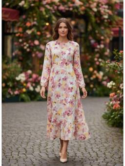 AM SWAN - Rayon Printed Full Sleeve Dress Multi-Color