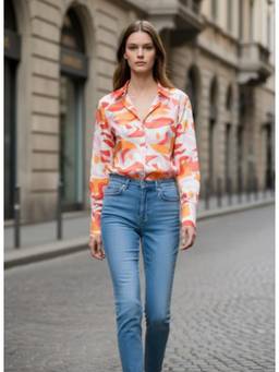 AM SWAN - Premium Micro Digital Print Puff Sleeve Shirt Multi-Color