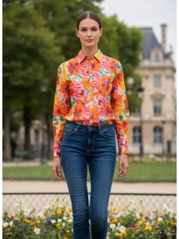 AM SWAN - Premium American Crepe Digital Print Puff Sleeve Shirt