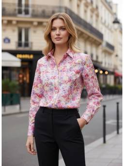 AM SWAN - Premium Micro Digital Print Puff Sleeve Shirt Multi-Color