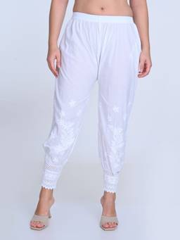 Khaka-The Chikankari Heritage - Lucknowi Chikankari Handwork Afghani Dhoti Style Cotton Trouser